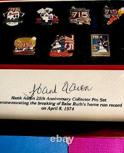 Hank Aaron Signed Limited Edition Pin Set #/714 Atlanta Braves! NICE