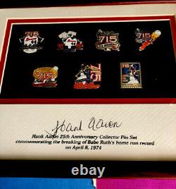 Hank Aaron Signed Limited Edition Pin Set #/714 Atlanta Braves! NICE