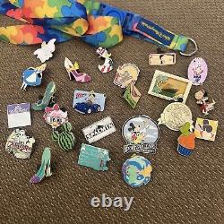 Lot Of 24 Disney Pins Limited Edition W Lanyard Fast Shipping
