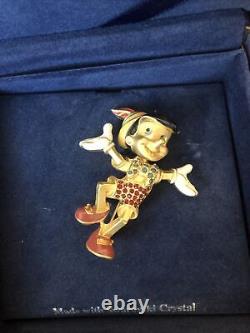 Swarovski Disney Signed Pinocchio Brooch Pin Limited Edition With Box